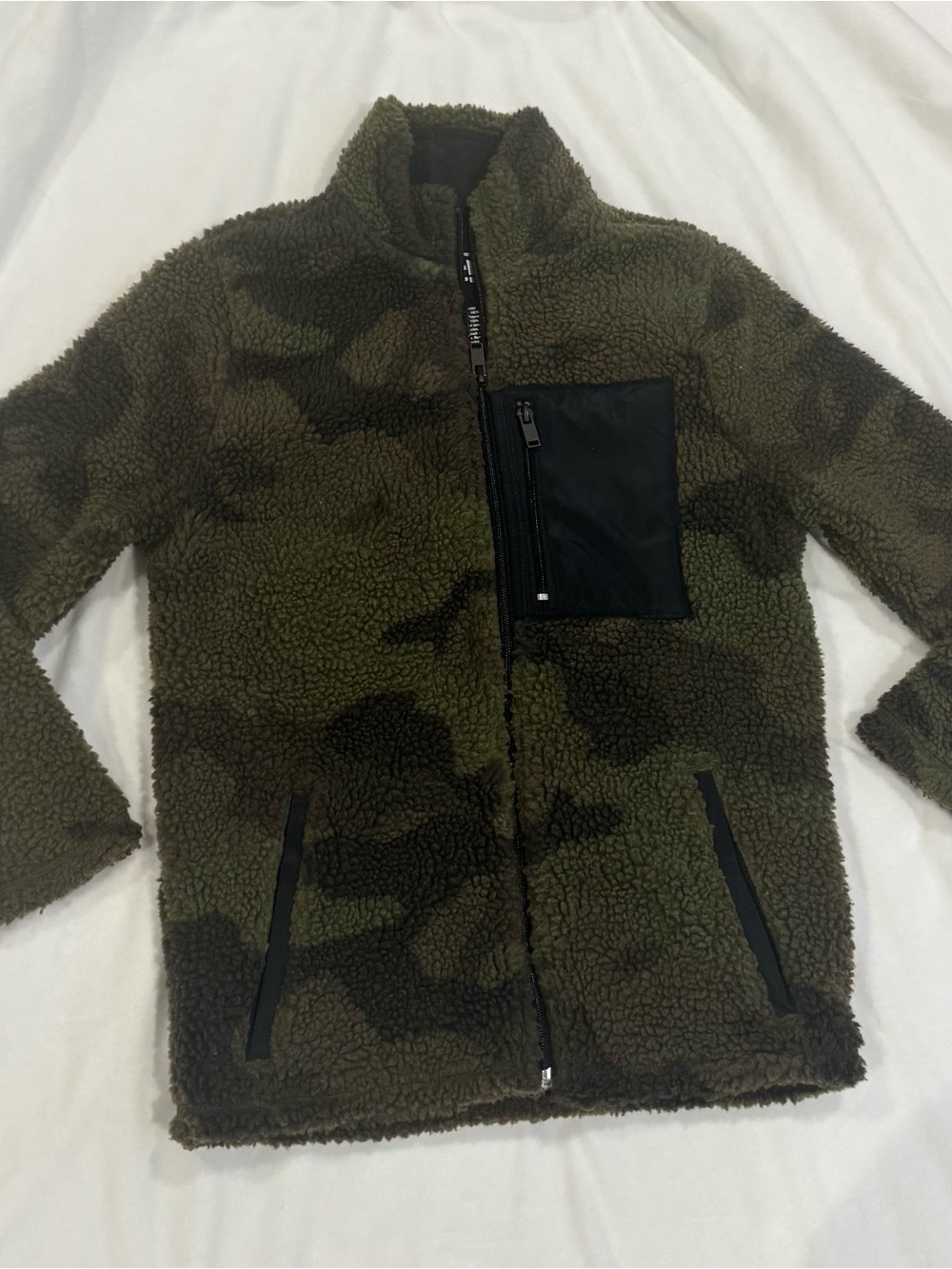 urban pipeline Olive Green Camouflage Sherpa Zip Jacket
